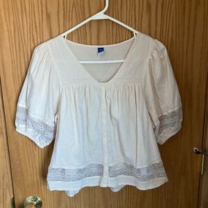 Old Navy Cream Eyelet Lace Trim Peasant Blouse Top, Size XS